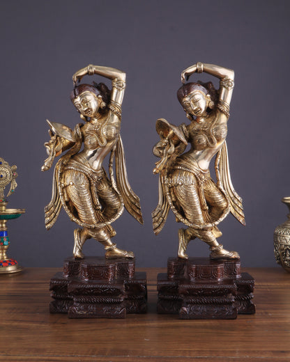 Unique Brass Apsara Applying Sindoor – Double Chola Tone (Pair) 14"