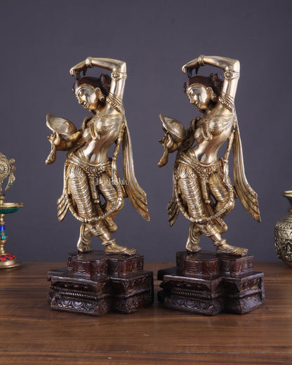 Unique Brass Apsara Applying Sindoor – Double Chola Tone (Pair) 14"