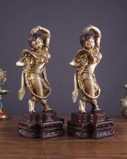 Unique Brass Apsara Applying Sindoor – Double Chola Tone (Pair) 14"