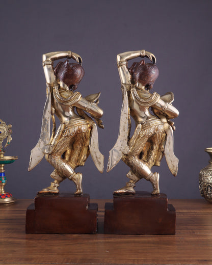 Unique Brass Apsara Applying Sindoor – Double Chola Tone (Pair) 14"