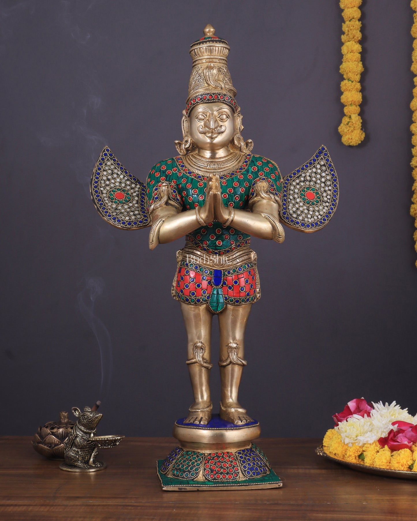 Brass standing Garuda Statue with Meenakari , 22" Tall,