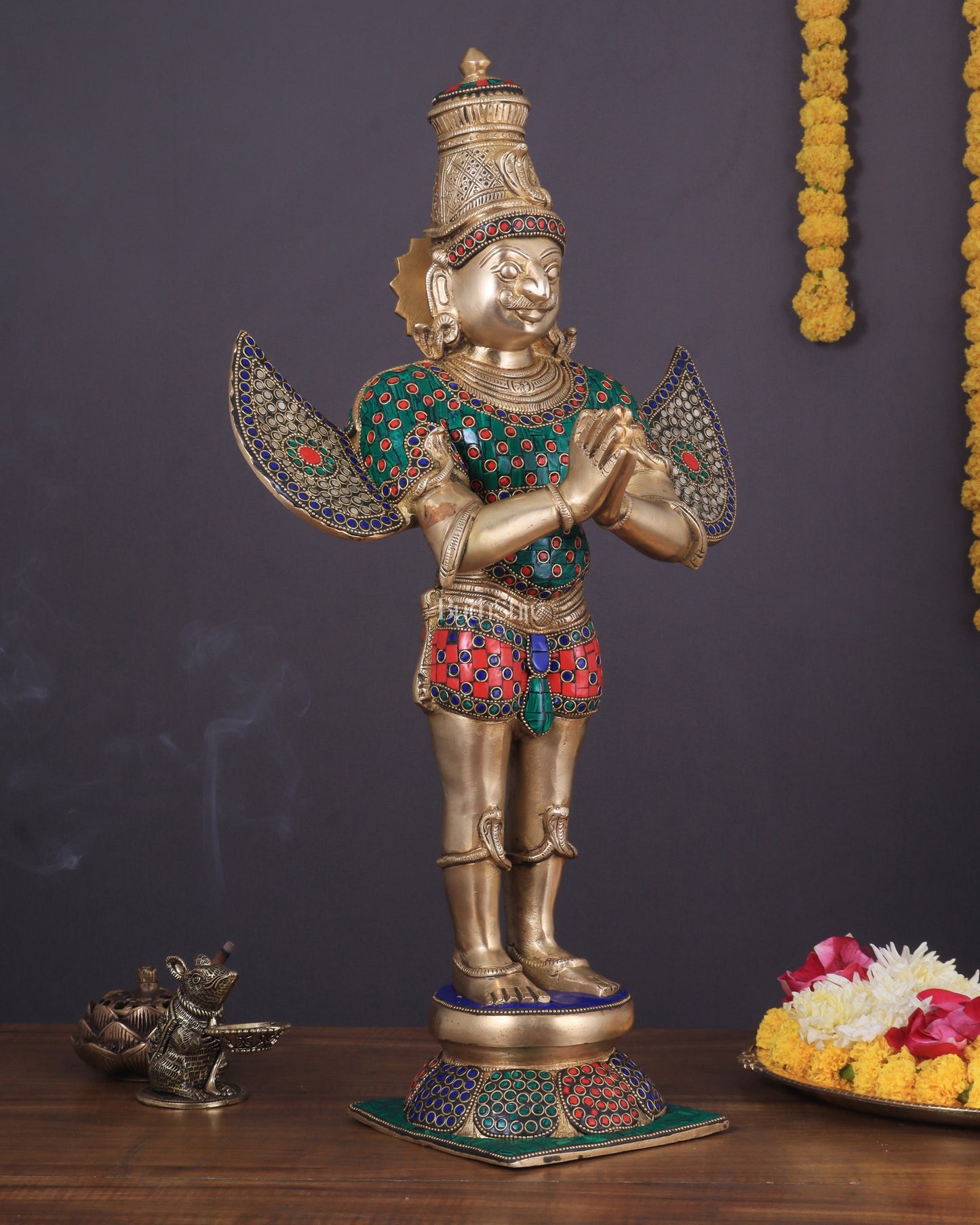 Brass standing Garuda Statue with Meenakari , 22" Tall,