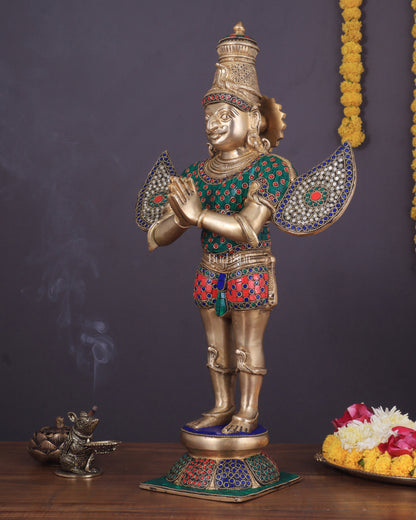 Brass standing Garuda Statue with Meenakari , 22" Tall,