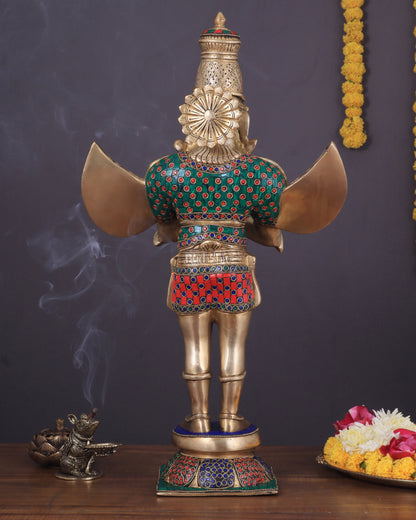 Brass standing Garuda Statue with Meenakari , 22" Tall,