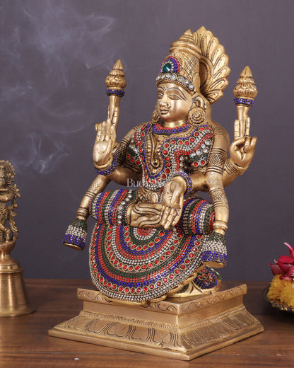 Brass Goddess Lakshmi as Padmavati Statue Murti Idol | 12.5" jewels meenakari