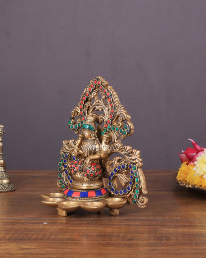 Brass Lord Ganesha and Goddess Lakshmi Panchdeep with stonework