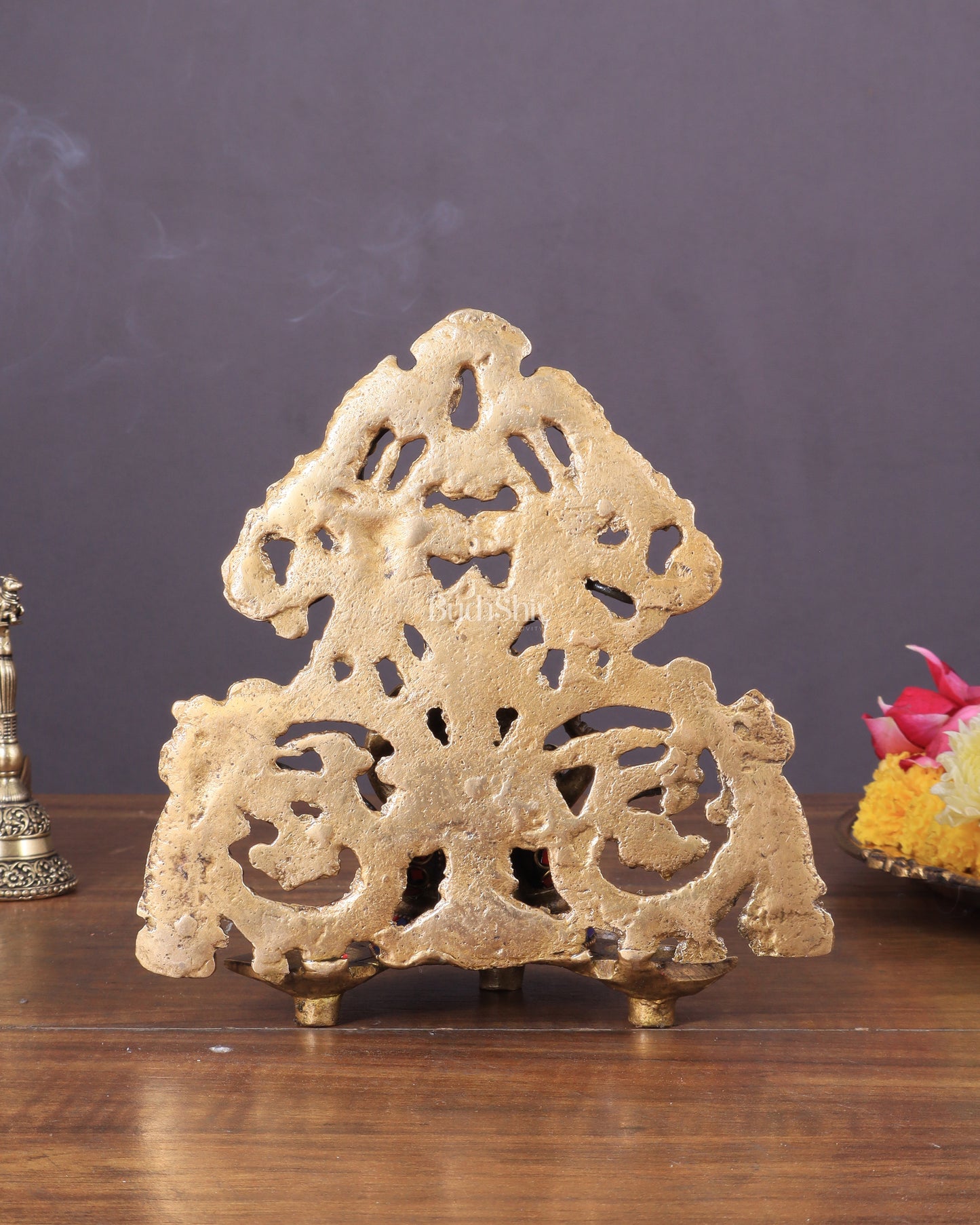 Brass Lord Ganesha and Goddess Lakshmi Panchdeep with stonework