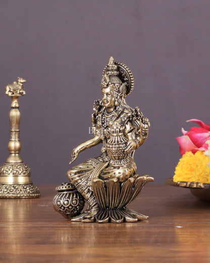 Brass Lakshmi Idol Seated on Lotus 4 inch