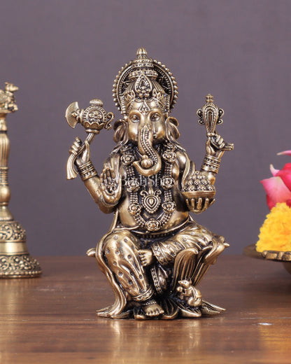 Brass Ganesha Idol Seated on Lotus 4 inch right side trunk