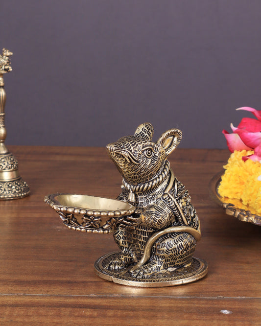 Brass Superfine Mooshak Diya Oil Lamp – 4"