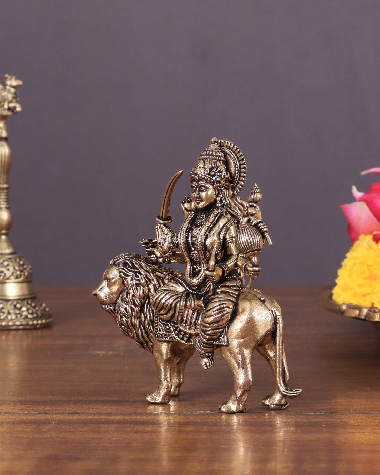 Durga Pure Brass Intricate idol 3"