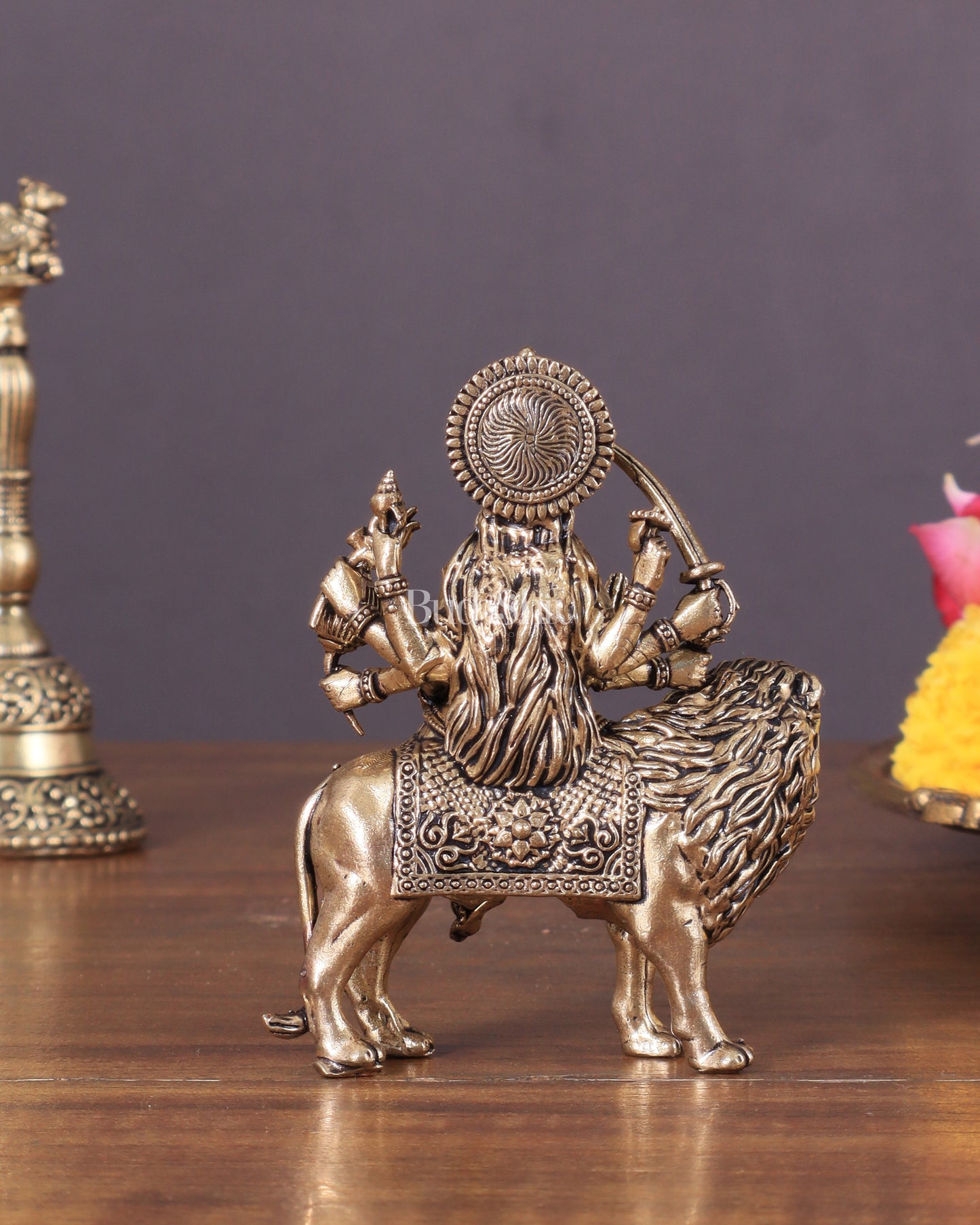 Durga Pure Brass Intricate idol 3"