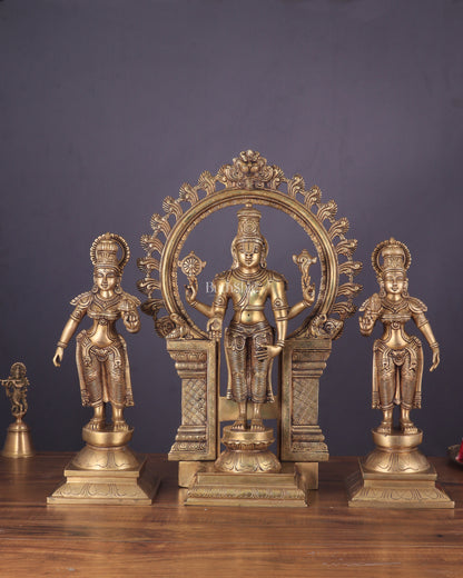 Superfine Brass Lord Tirupati Balaji with Bhudevi and Shridevi Idol Set - 23"