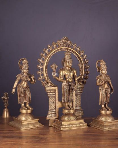 Superfine Brass Lord Tirupati Balaji with Bhudevi and Shridevi Idol Set - 23"