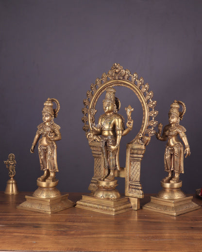 Superfine Brass Lord Tirupati Balaji with Bhudevi and Shridevi Idol Set - 23"