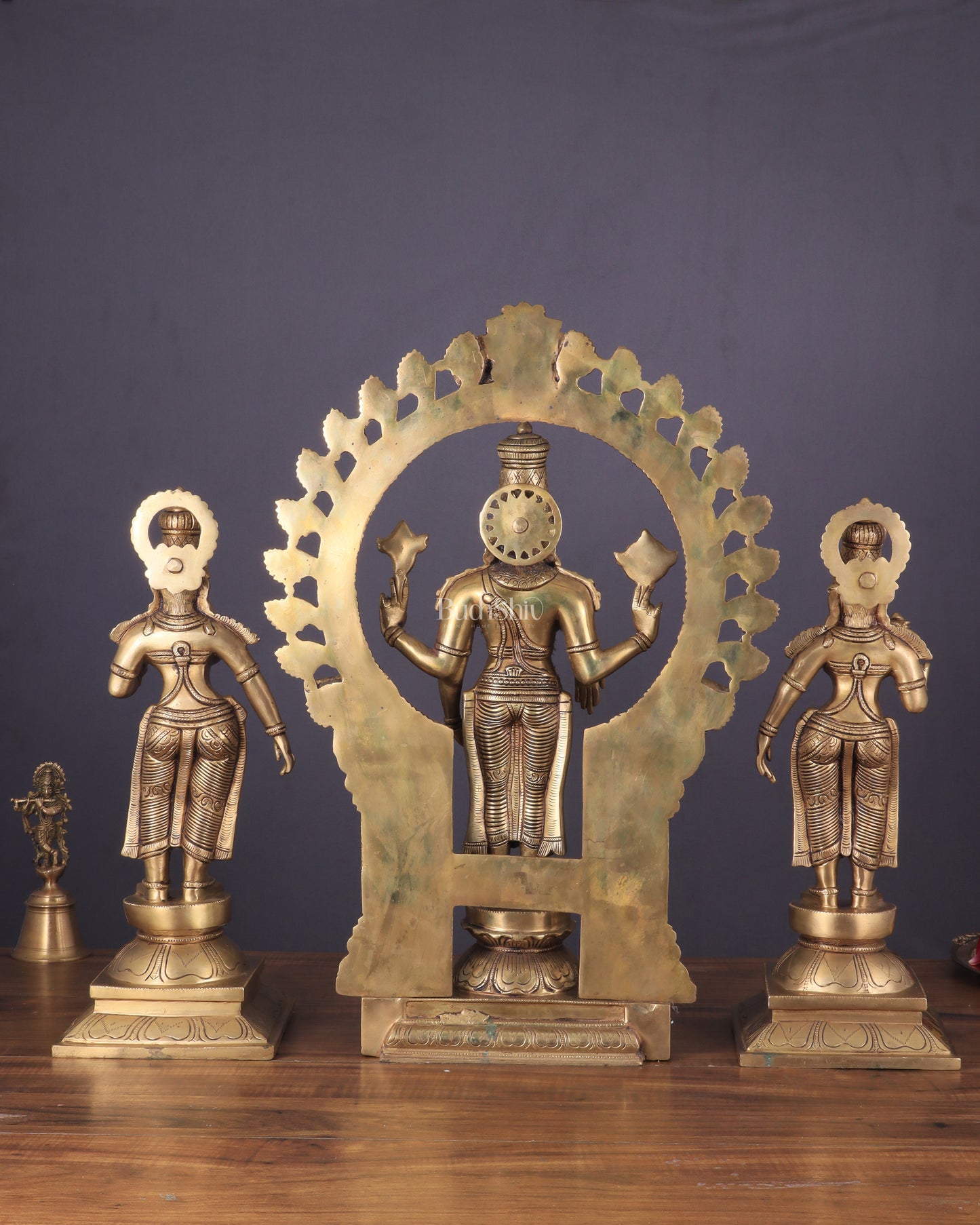 Superfine Brass Lord Tirupati Balaji with Bhudevi and Shridevi Idol Set - 23"