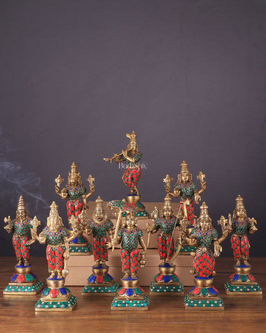 Brass Vishnu Dashavatar idols set 10 inch meenakari Stonework