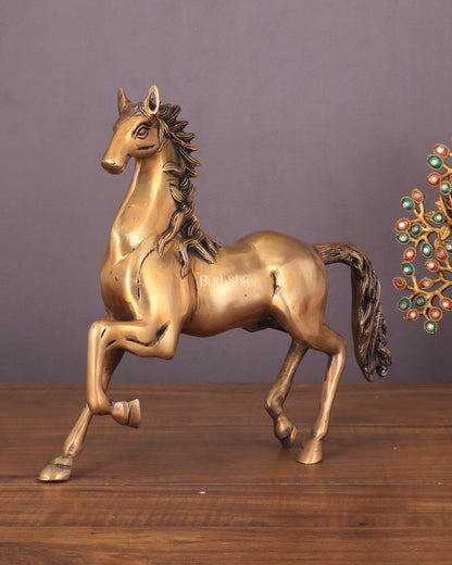 Brass Running Horse with One Leg Raised Vastu Statue 8"