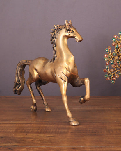 Brass Running Horse with One Leg Raised Vastu Statue 8"