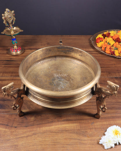 Vintage Brass Yali Design Urli – Crafted from Antique Bowls 14"