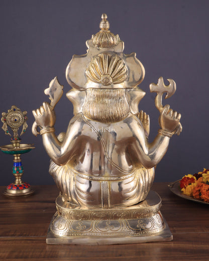 Brass Ganapati Idol Glossy – Handcrafted with Right-Side Trunk, 16" Height