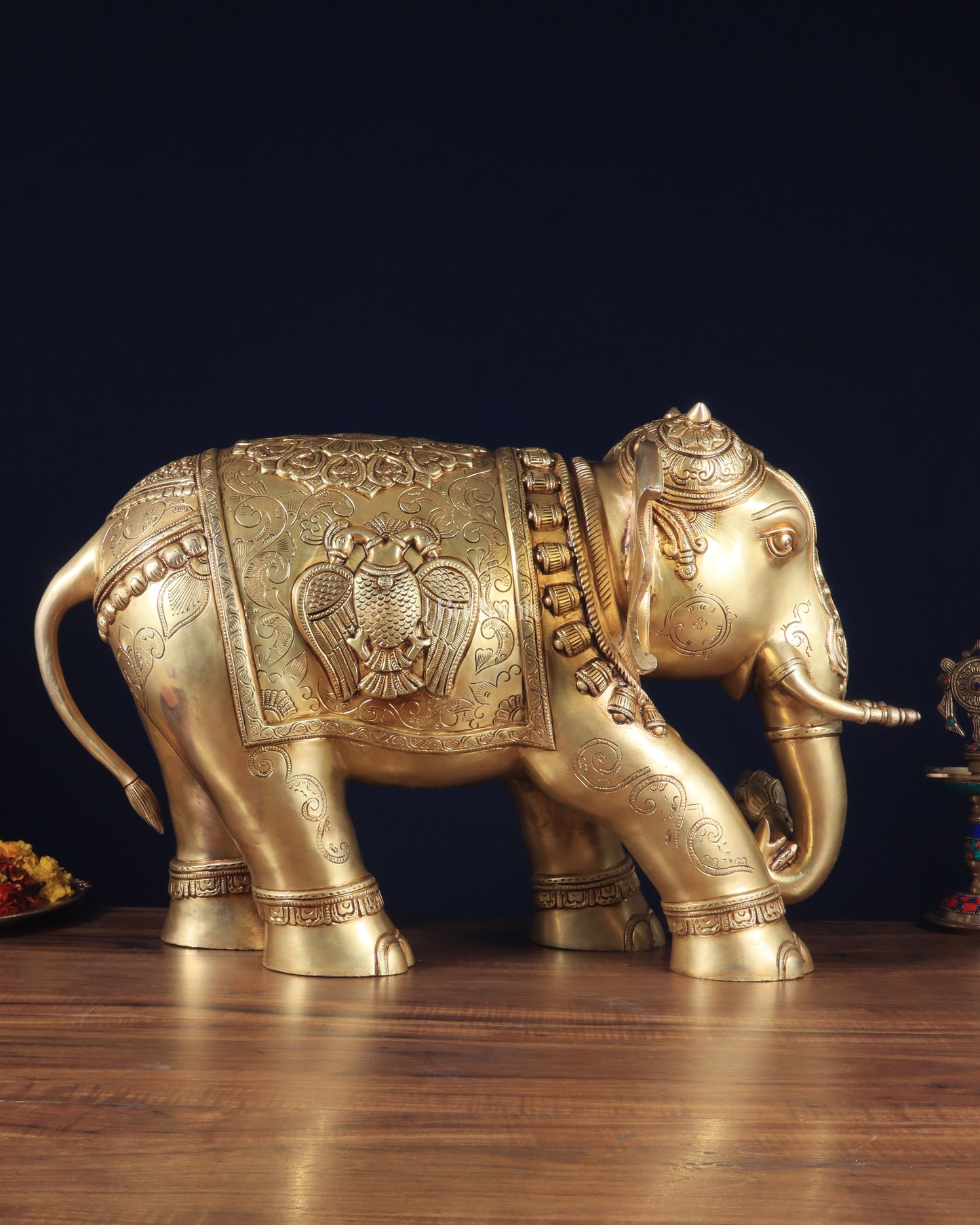 Pure Brass Large Elephant Statue with Enhanced Carvings 29"