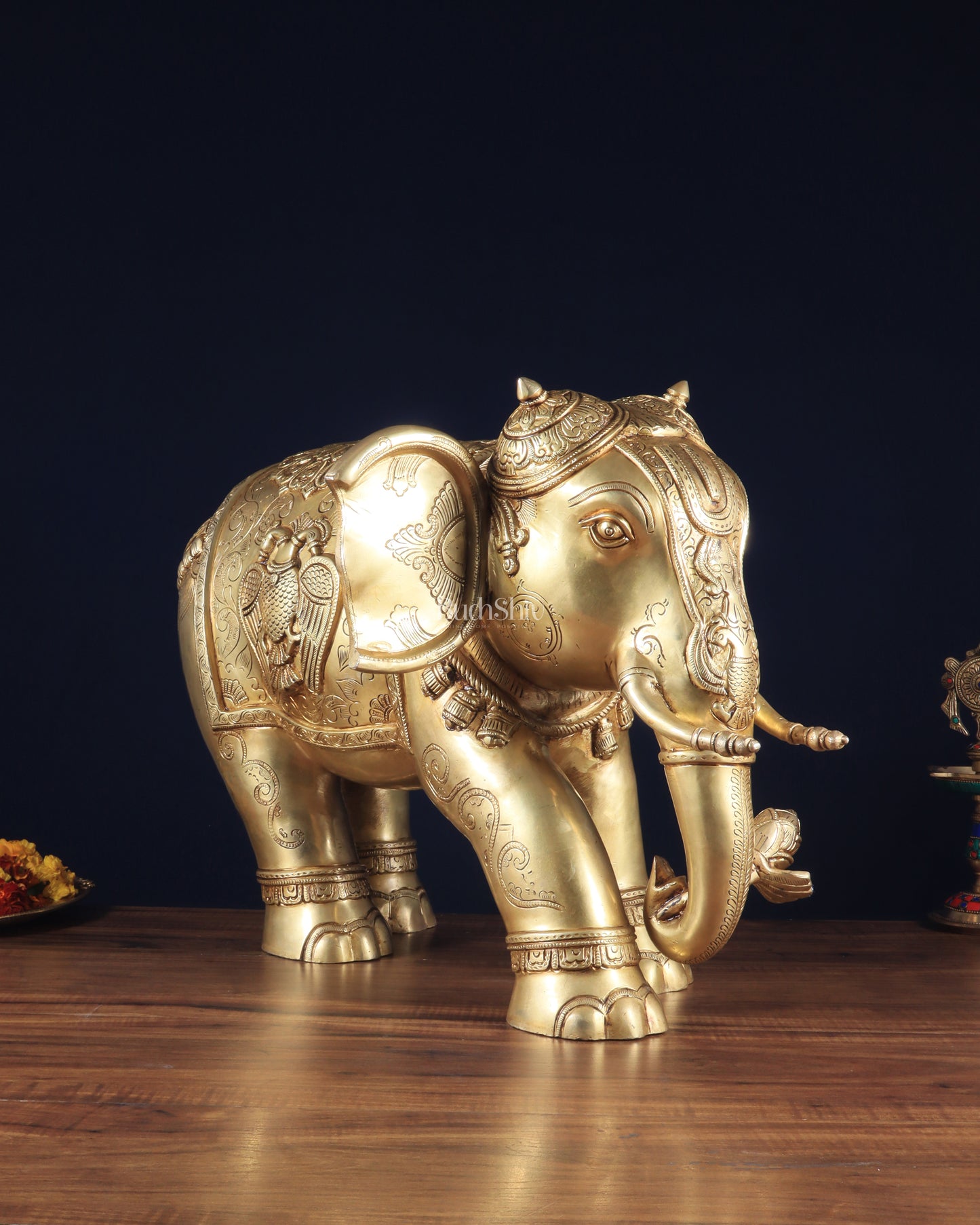 Pure Brass Large Elephant Statue with Enhanced Carvings 29"