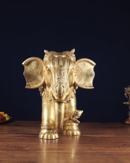 Pure Brass Large Elephant Statue with Enhanced Carvings 29"