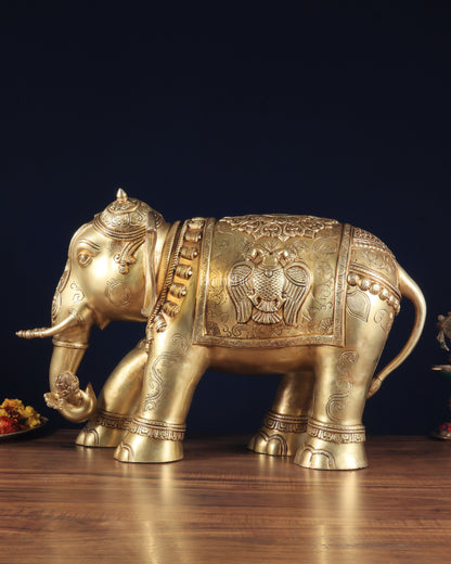 Pure Brass Large Elephant Statue with Enhanced Carvings 29"