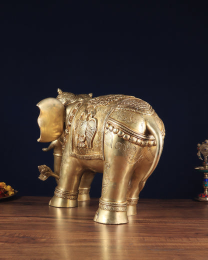 Pure Brass Large Elephant Statue with Enhanced Carvings 29"