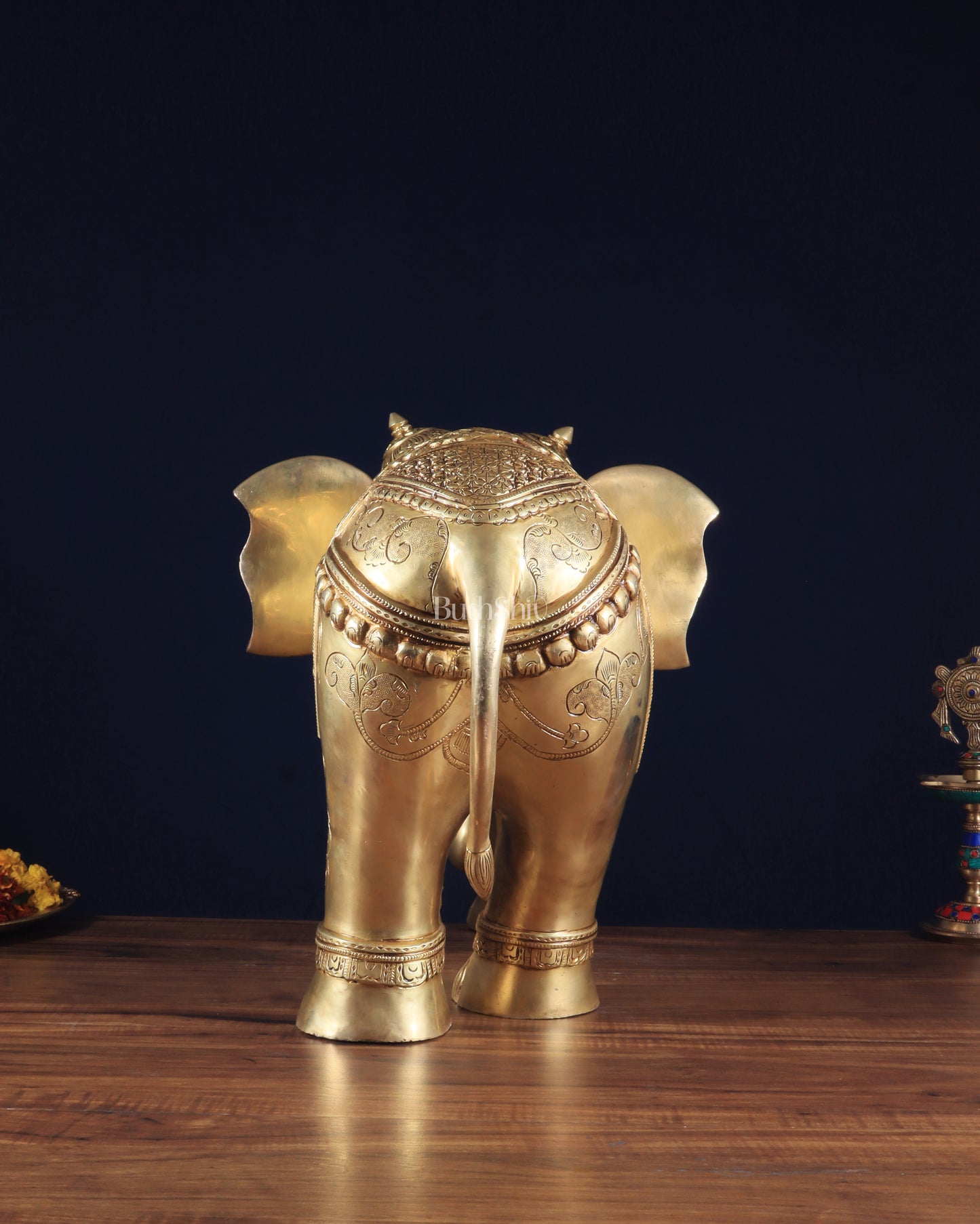 Pure Brass Large Elephant Statue with Enhanced Carvings 29"