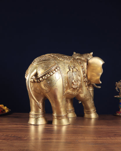 Pure Brass Large Elephant Statue with Enhanced Carvings 29"