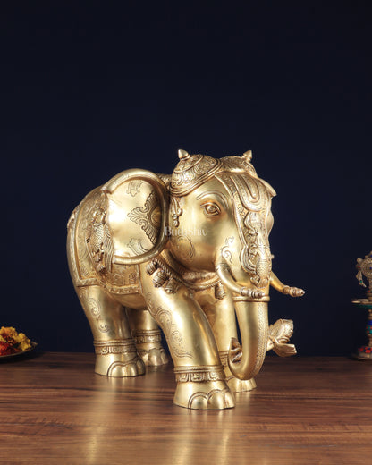 Pure Brass Large Elephant Statue with Enhanced Carvings 29"