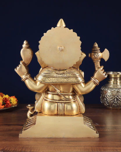 Pure Brass Lord Ganesha Unique Statue with Fine Carvings 11.5"