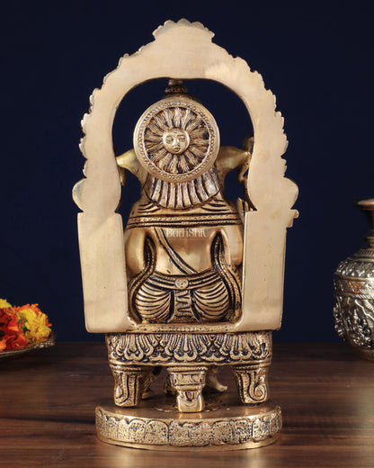 Pure Brass Lord Ganesha Seated on a Throne Statue 10"