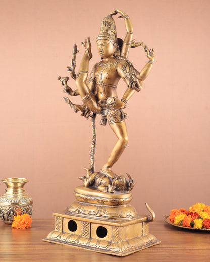 Urdhava Tandava Antique 26-Inch Brass Tripurantaka Lord Shiva Statue butter gold finish