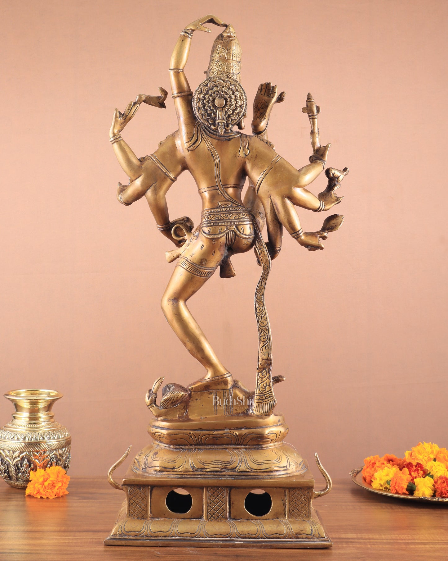 Urdhava Tandava Antique 26-Inch Brass Tripurantaka Lord Shiva Statue butter gold finish