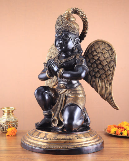 Grand Pure Brass Garuda Sculpture with Heat-Treated Vintage Black and Gold Finish - 28"