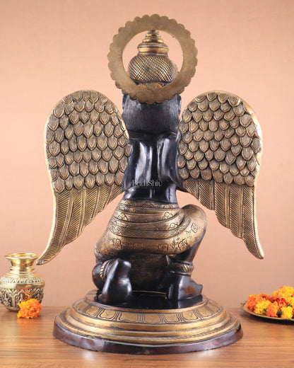 Grand Pure Brass Garuda Sculpture with Heat-Treated Vintage Black and Gold Finish - 28"