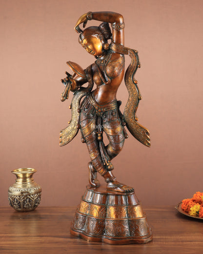 23" Apsara Statue Applying Vermillion (Sindoor) | Handmade Brass Murti