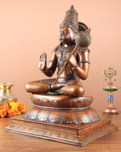 Handcrafted Brass Blessing Hanuman Sculpture - 18" Height, Antique Copper tone