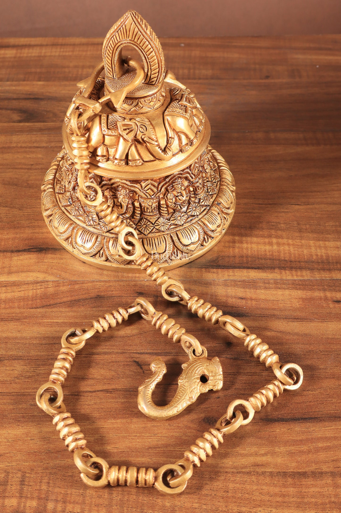 Brass Superfine Ashta Vinayaka Ganesha Hanging Temple Bell with Elephant Carvings