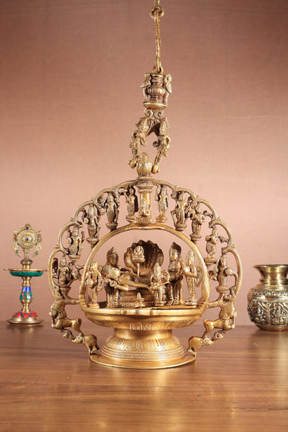 Pure Brass Large Lord Vishnu Darbar dashavatar Hanging Lamp 52"