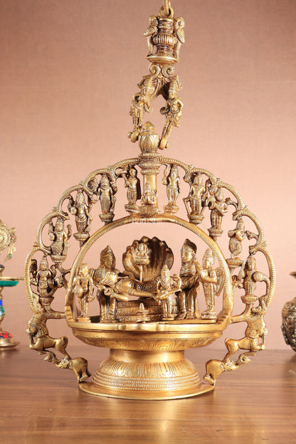 Pure Brass Large Lord Vishnu Darbar dashavatar Hanging Lamp 52"