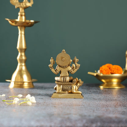 Brass Ganesha sitting on mouse idol 5"