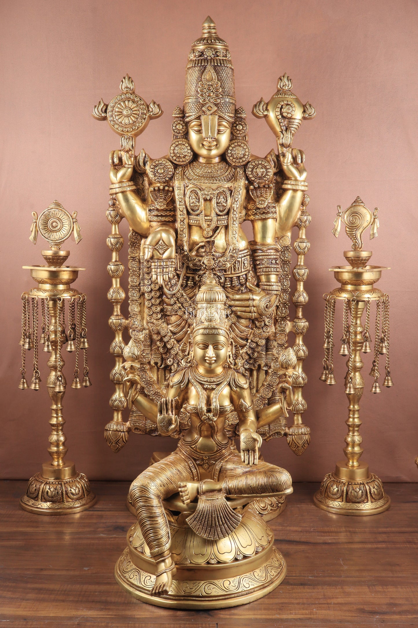 Majestic Pair of Pure Brass Tirupati Balaji & Goddess Lakshmi Statues