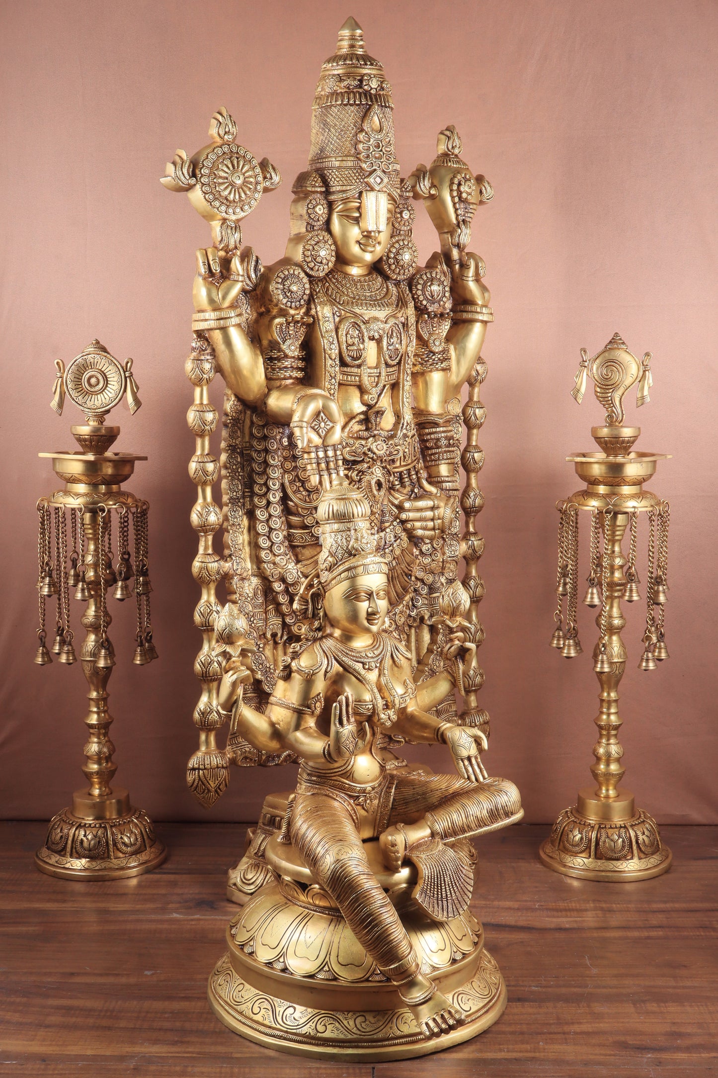 Majestic Pair of Pure Brass Tirupati Balaji & Goddess Lakshmi Statues