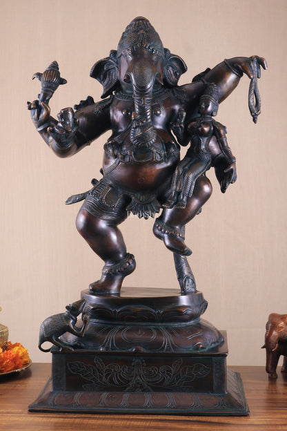 Pure Brass Dancing Ganesha with Siddhi on Lap – Maha Ganapati Chola Style Sculpture 29"