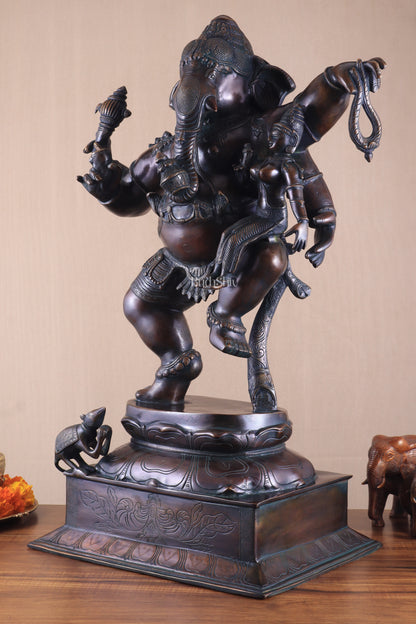 Pure Brass Dancing Ganesha with Siddhi on Lap – Maha Ganapati Chola Style Sculpture 29"