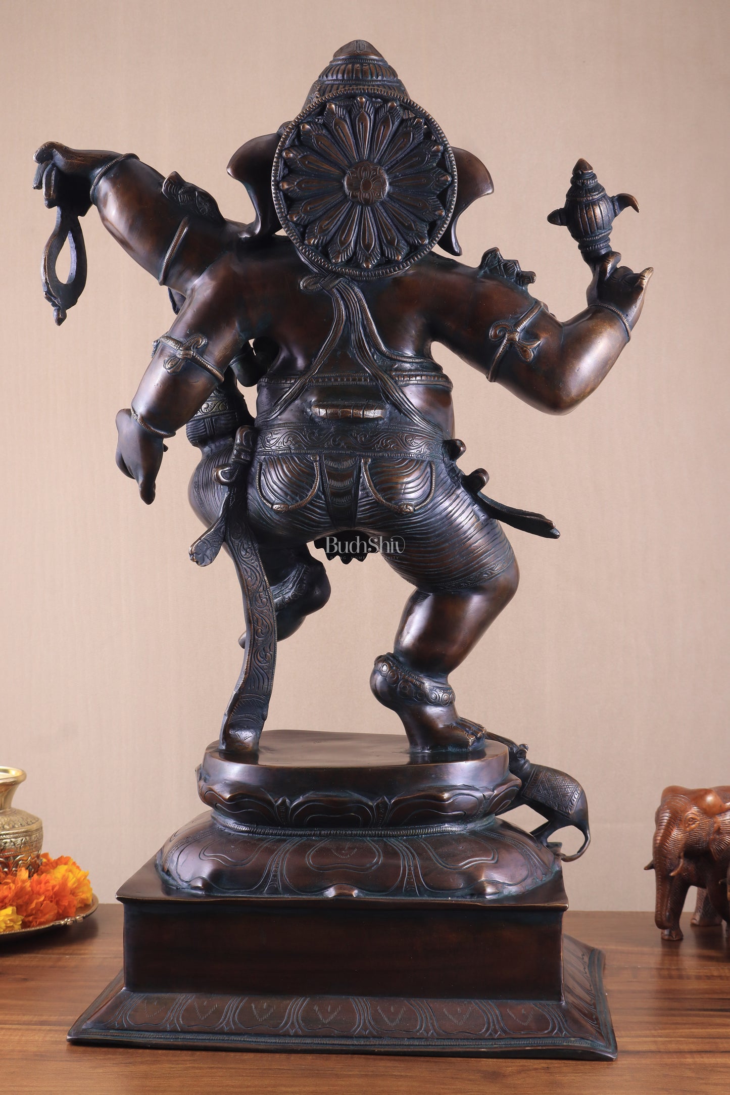 Pure Brass Dancing Ganesha with Siddhi on Lap – Maha Ganapati Chola Style Sculpture 29"